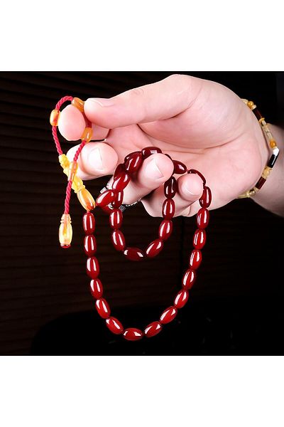 TESBİHCİBABA Red Ottoman Master Made Amber Prayer Beads - Cherry Design