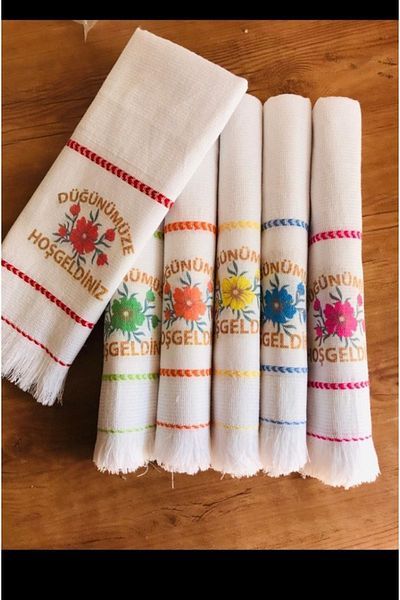 yörük tuhafiye Wedding Towel, Car Towel, Convoy Towel, 12 Pieces, Welcome to our wedding, School Towel, with flowers
