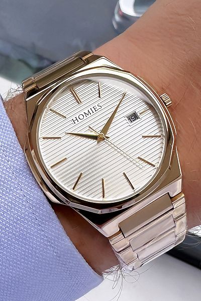 Homies Men's Wristwatch - 3 Atm Waterproof, Gold Colored Steel Cord and Natural Stone Bracelet HME2054C1