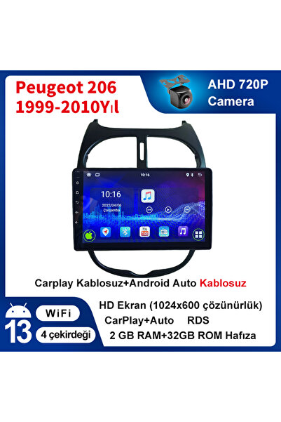 Conico Peugeot 206 1999-2010Yıl 2GB Ram 32GB Rom Hafıza Multimedya Kablosuz C...