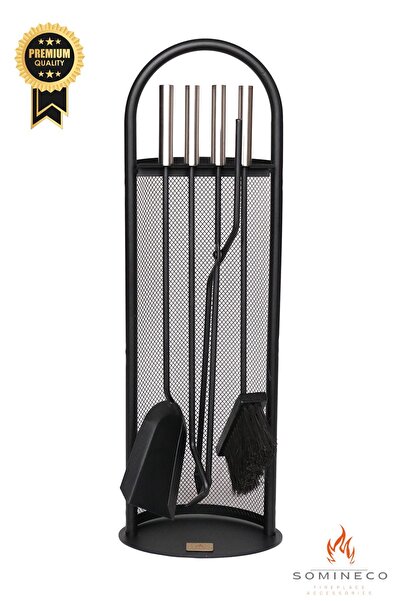 SOMINECO 5 Li Lüx Ithal Tel Standlı  Şömine-Soba Maşa Takımı Aksesuar Set 047