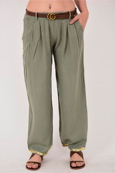 Park Moda 636 Model Linen Trousers - Gold Detail and Belt