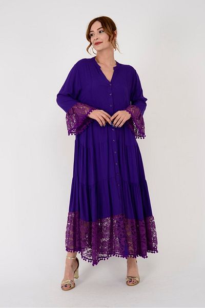 Park Moda AN10459 ROCHIE LUNGĂ CU DETALIU DE DANTELĂ POMPON