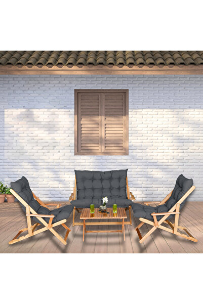 Bysay ŞELONG TAKIMI 4 LÜ SET BAHÇE TAKIMI - ANTRASİT