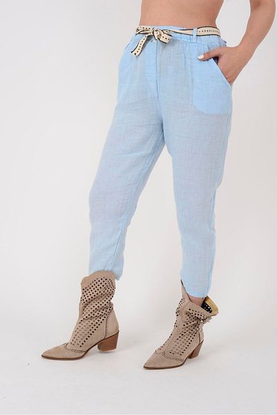 Park Moda 10156H Linen Trousers - Carrot Cut with Belt Detail