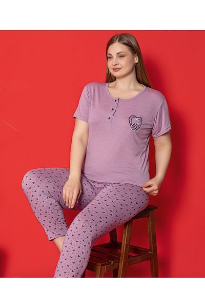 LİLA İÇ GİYİM Cotton Viscose Short Sleeve Women's Pajamas Set