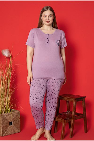 LİLA İÇ GİYİM Cotton Viscose Short Sleeve Women's Pajamas Set