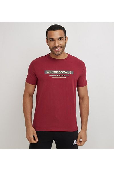 Aeropostale Men's Red Plain Crew Neck Short Sleeve T-Shirt
