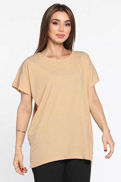 GÜLSELİ Γυναικεία Μπλούζα Lycra Beige - Κεντημένη με πέτρα στον ώμο