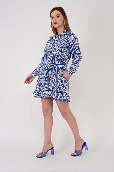 Park Moda Model AN10602 - Rochie cămașă scurtă cu model geometric