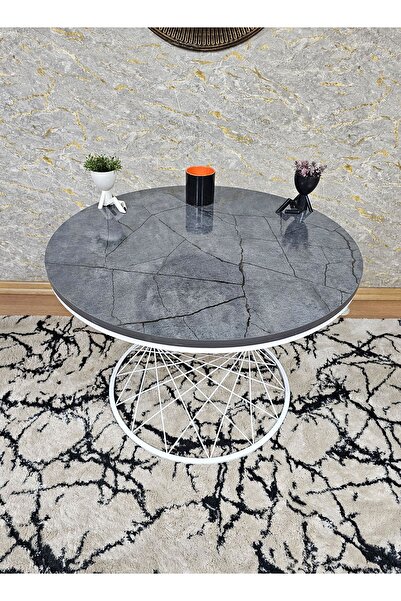 ZAFİR Beyaz Fırınlı Statik Boya Aris Gri Suntalem Tabla Pota Orta Sehpa - Bey...