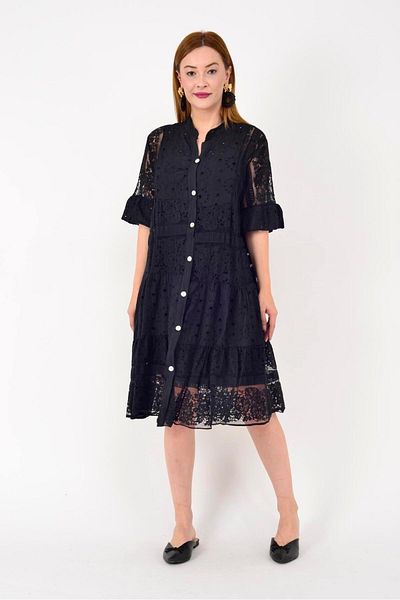 Park Moda 24029 Fisto Detail Midi Lace Dress