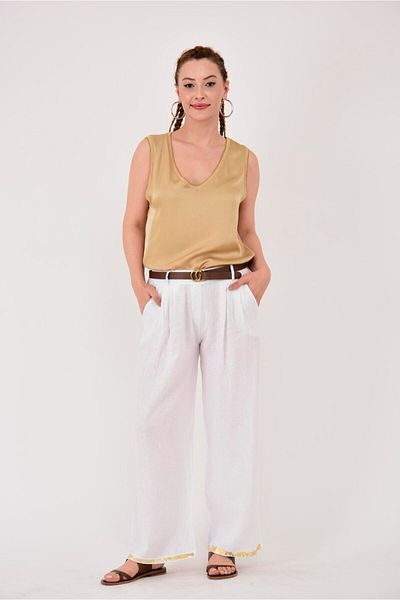 Park Moda 636 Model Linen Trousers - Gold Detail and Belt