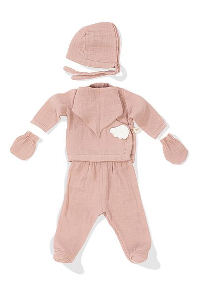 Wellgro Angel Wings Muslin 5-Piece Newborn Set-pink