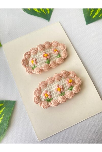 Kadın Girişimciler Atölyesi Kopča sa ružičastim cvetom, izvezena, 2-dijelna k...