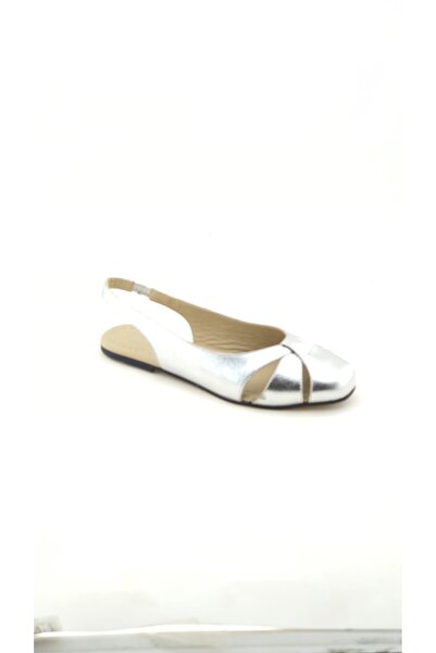 VİNİCCİ AYAKKABI حذاء باليرينا من الجلد الطبيعي مفتوح الظهر باللون الفضي