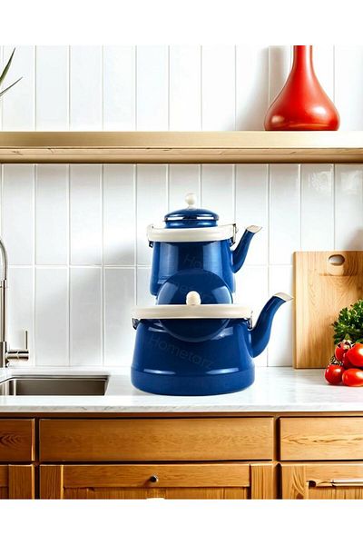 HomeTarz Flame Vintage Teapot Set - Enameled Teapot Set - Mega Size - 2.5 and 1.0 Liters