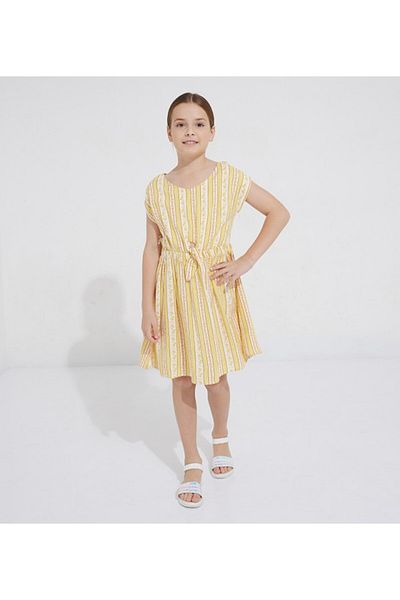Aeropostale Women's Yellow Striped Scoop Neck Midi Dress