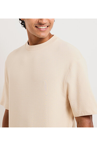 Aeropostale Men's Beige Plain Crew Neck Short Sleeve T-Shirt