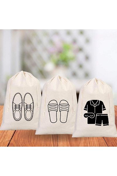 Florence Event Men's Shoes Slippers Pajamas Printed Set of 3 100% Cotton Raw Cloth Suitcase/Storage Pouch 30x40 cm