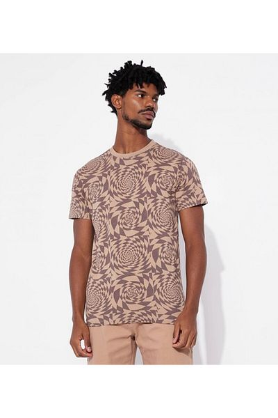 Aeropostale Men's Beige Geometric Pattern Crew Neck Short Sleeve T-Shirt