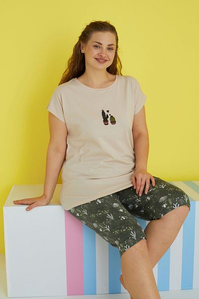 Siyah İnci Set Capri curbat cu model bej de mărime mare - King Size