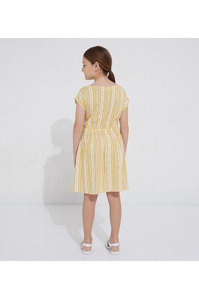 Aeropostale Women's Yellow Striped Scoop Neck Midi Dress