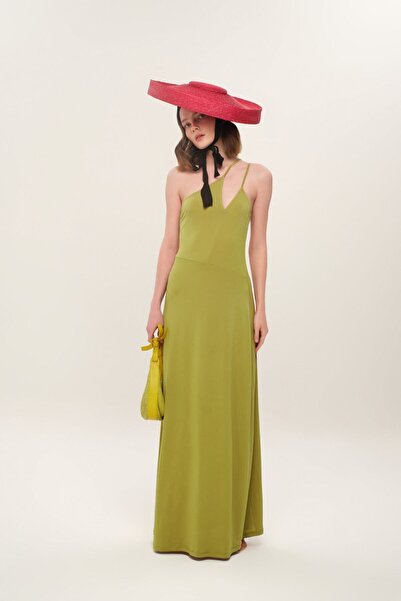 Eda Taşpınar Φόρεμα με έναν ώμο με πράσινο λουράκι με εικονικό σχέδιο