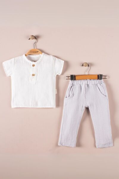 Lamonde Unisex Muslin Baby Double Set - Short Sleeve, 100% Cotton, 6-18 Months