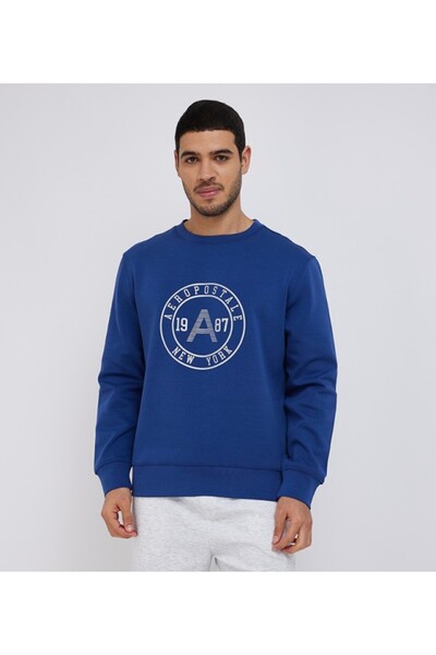 Aeropostale Men's Blue Text Printed Round Neck Sweatshirt