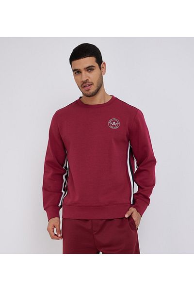 Aeropostale Men's Red Color Block Round Neck Sweatshirt