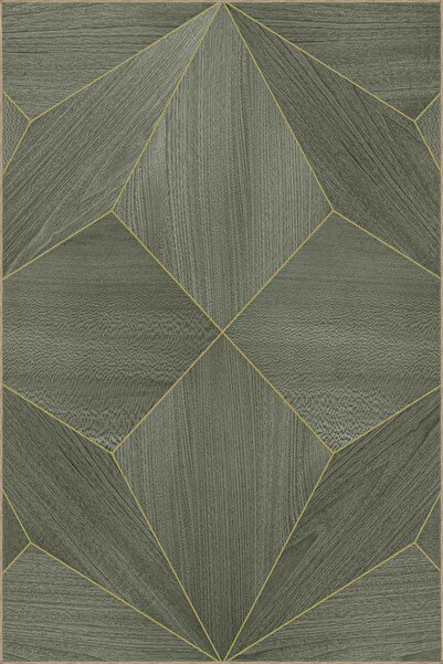 Rugs Modern Halı Green Geometric Patterned Woven Base Carpet and Washable Car...