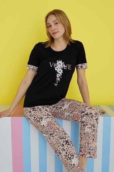 Siyah İnci Set pijamale tricotate cu model negru