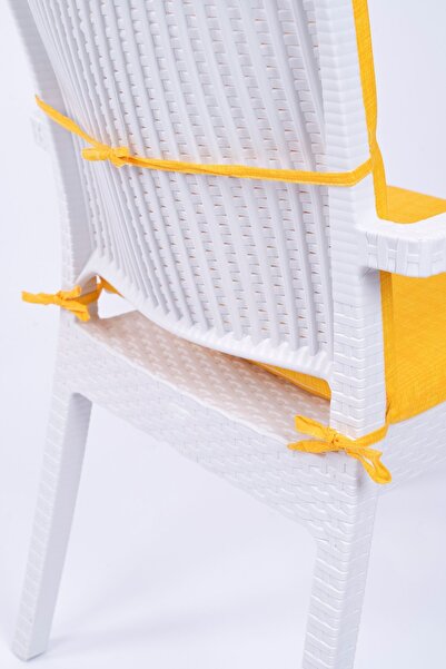 ALTINPAMUK Papatya Sarı Süngerli Arkalıklı Sandalye Minderi Özel Dikişli Bağcıklı 40x83 Cm