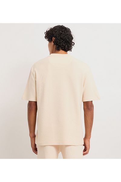 Aeropostale Men's Beige Plain Crew Neck Short Sleeve T-Shirt