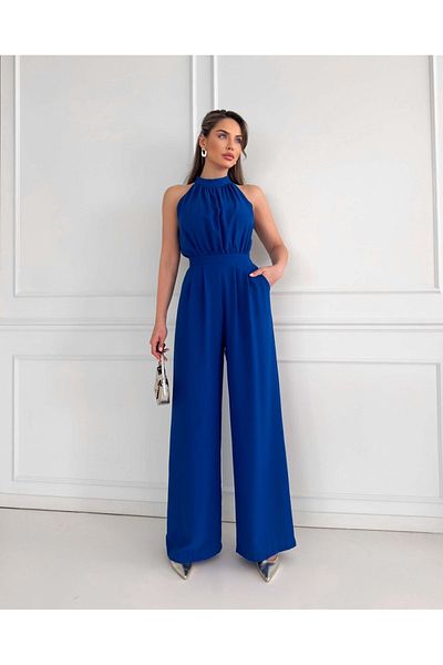 ESRAHELVACI Salopetă lungă Saks Halter Neck