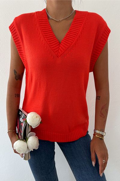FEMELLE Orange Colored V-Neck Women's Sweater