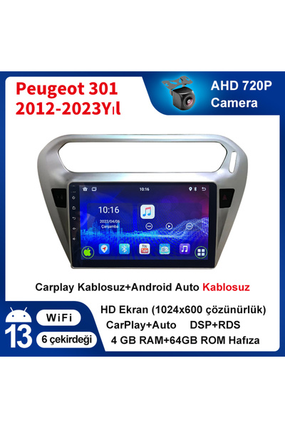 Conico Peugeot 301 2012-2023Yıl 4GB Ram 64GB Rom Hafıza Multimedya Kablosuz C...