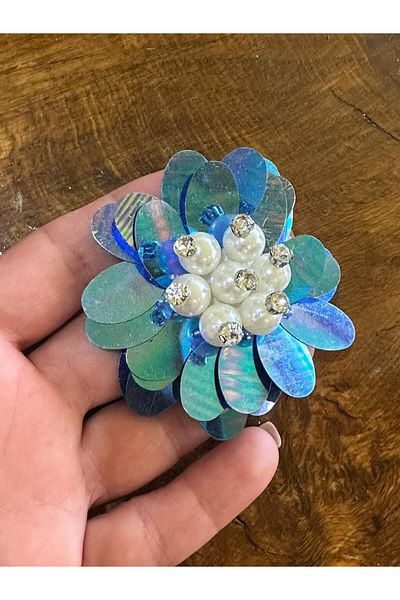 Gönülden Tasarım 7X7 CM - Accesoriu pentru flori cu paiete cu mărgele de perle - Albastru
