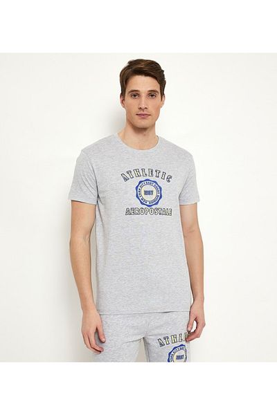 Aeropostale Men's Gray Text Printed Crew Neck Short Sleeve T-Shirt