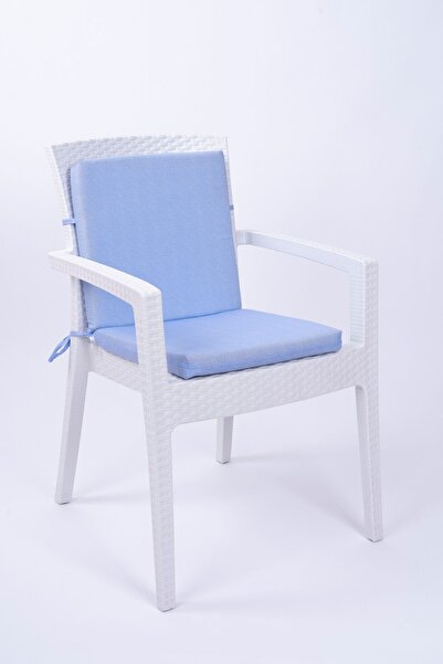 ALTINPAMUK Papatya Turkuaz Süngerli Arkalıklı Sandalye Minderi Özel Dikişli Bağcıklı 40x83 Cm