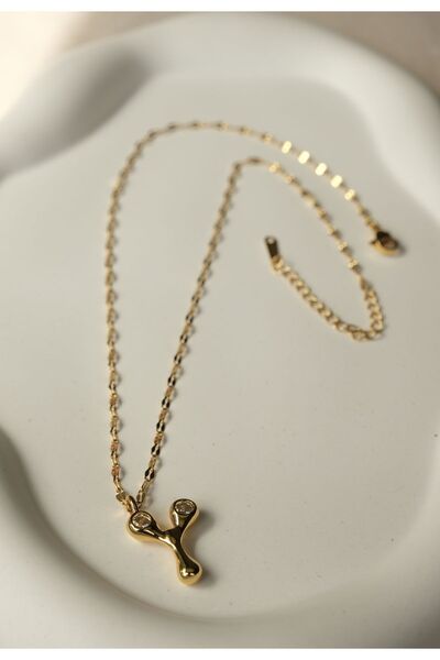 FİRST JEWELRY Taşlı Y Harf Çelik Kolye