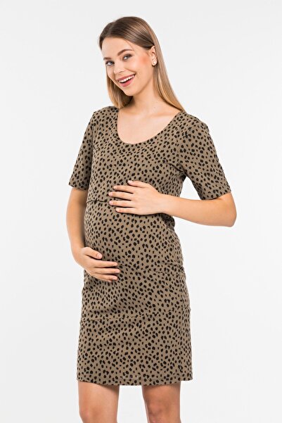 Perla Blanca Kadın Yeşil Emzirme Özellikli Puantiyeli Hamile Elbise