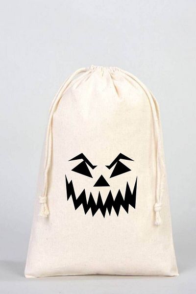 Florence Event Halloween Scary Face Printed 100% Cotton Raw Cloth Pouch 20x30 Cm