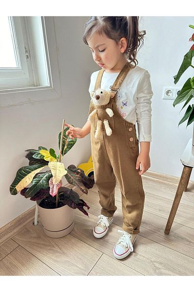 VOSVOSBABY Унисекс бежов дънков гащеризон с теди
