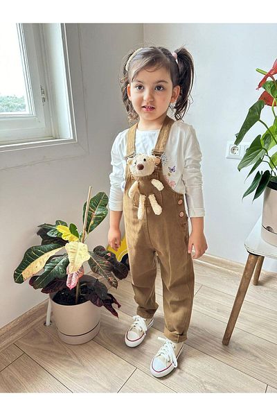 VOSVOSBABY Унисекс бежов дънков гащеризон с теди