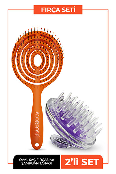 Morfose Oval Saç Fırçası+ Saç Derisine Masaj Yapan Şampuan Tarağı