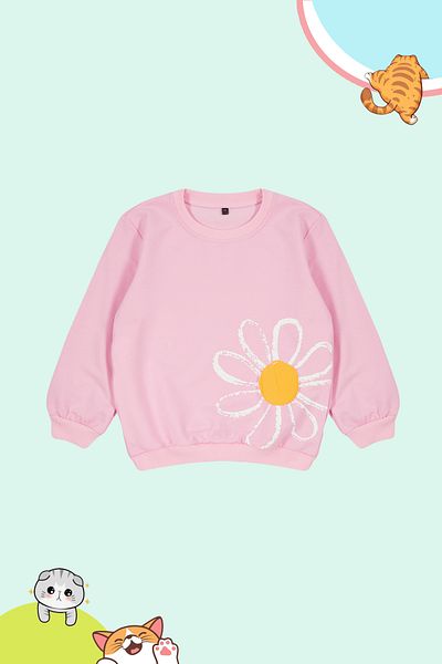 TRENDYOLKIDS Rosafarbenes, Dünnes, Saisonales Strick-sweatshirt Mit Blumenmuster Für Mädchen – Tkdaw25sw00001