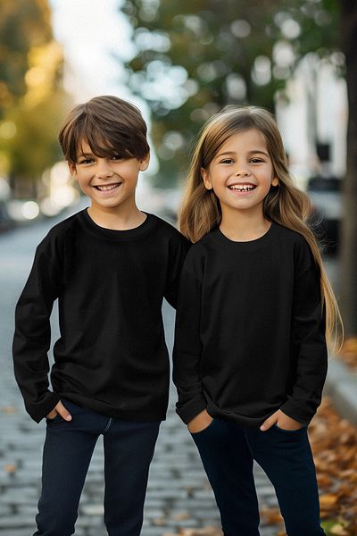 TRENDYOLKIDS Unisex černo-černá 2dílná základní sada bavlněných triček – Tkdaw25Ts00000