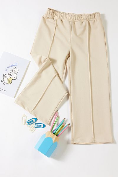 TRENDYOLKIDS Beige Jogginghose für Mädchen - Saisonal, dünnes weites Bein, geripptes Detail Tkdaw25ea00003